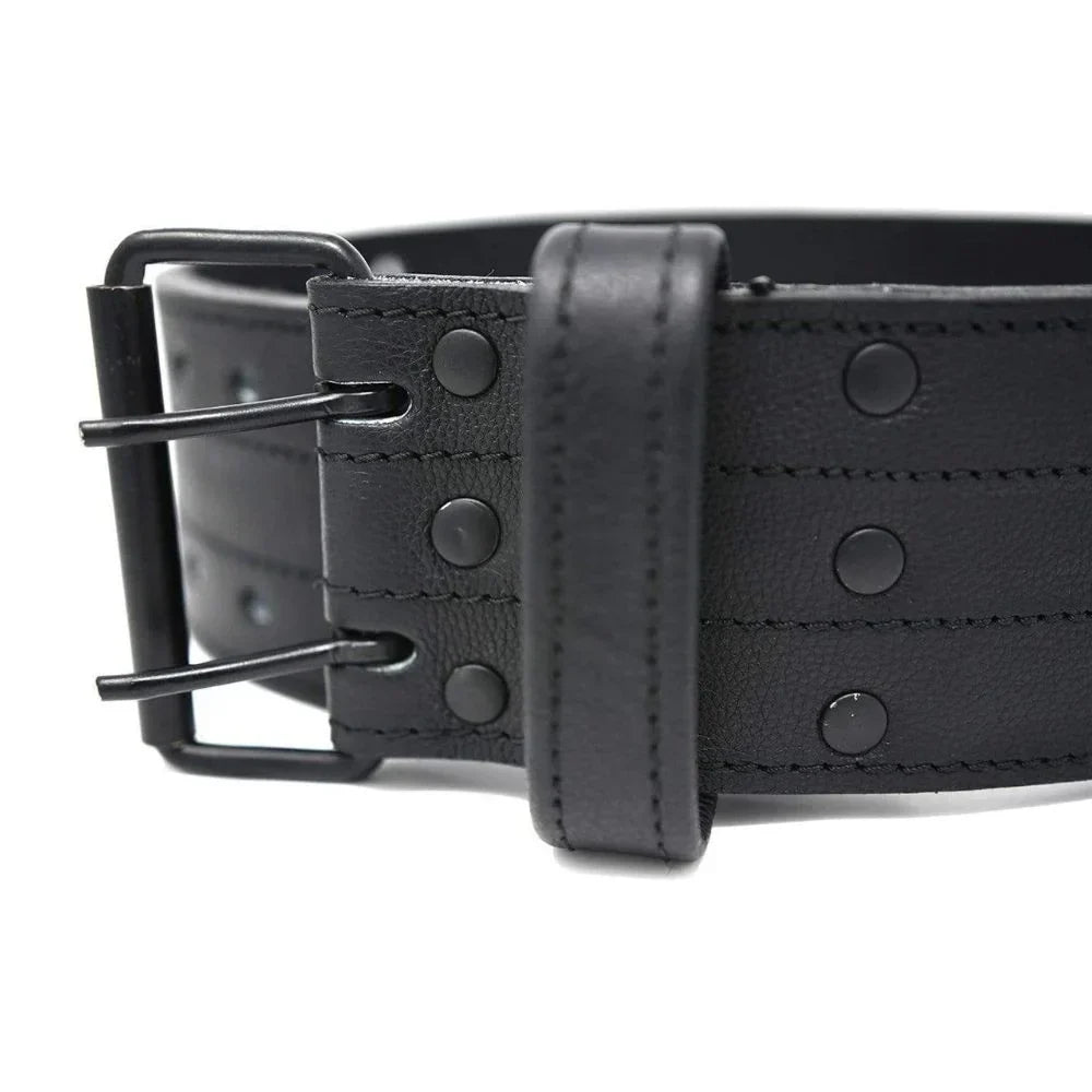 Black Weight Lifting Leather Belt - 10MM Double Prong