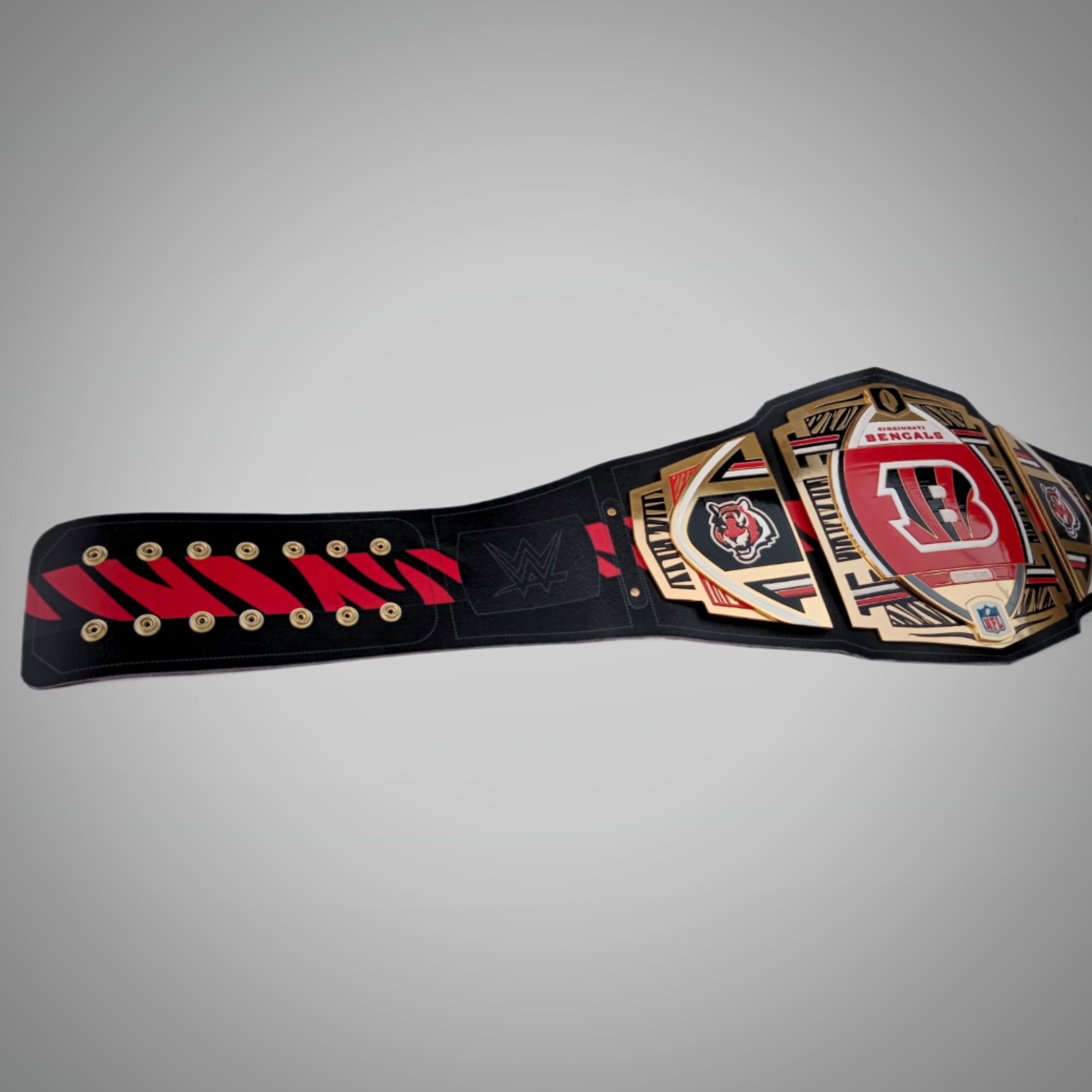 WWE-style championship belt customized for the Cincinnati Bengals, highlighting the team's iconic orange and black colors.