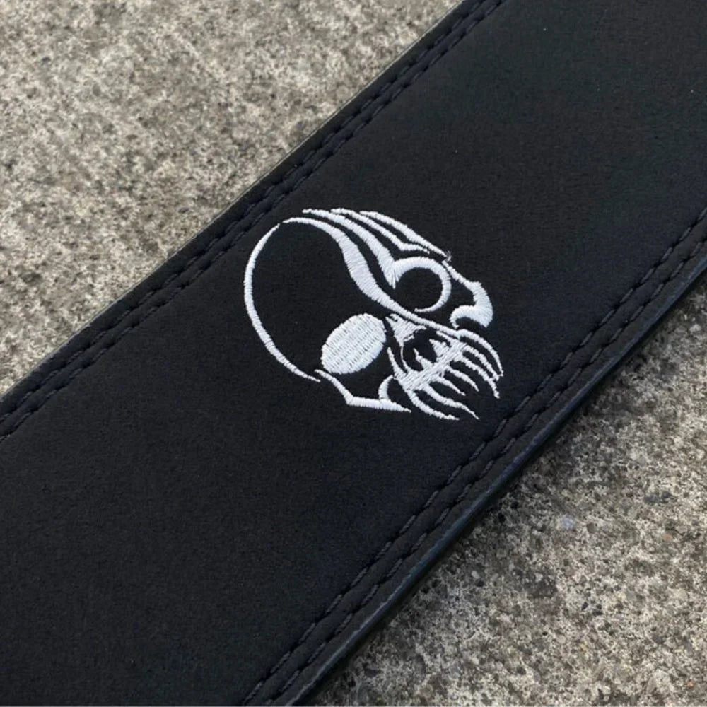 Black Power Nubuck Leather Weightlifting Belt with Lever Closure