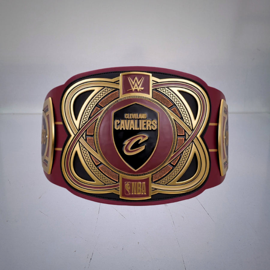 Authentic Cleveland Cavaliers WWE NBA Championship Belt for fans.